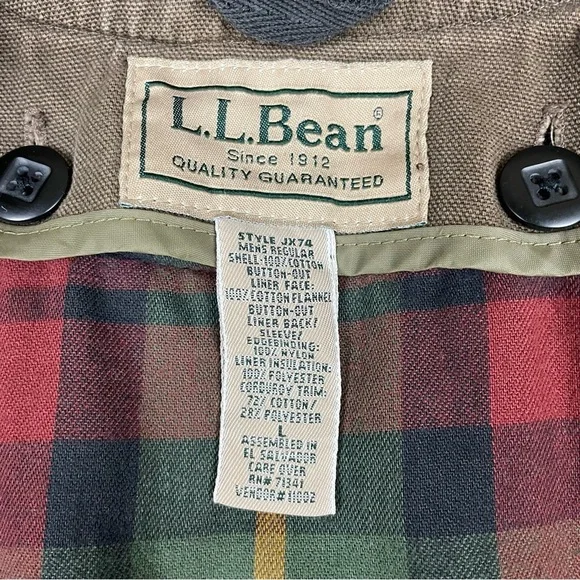 vintage L.L. Bean chore jacket flannel lined brown twill wind resistant men's L - Picture 9 of 9